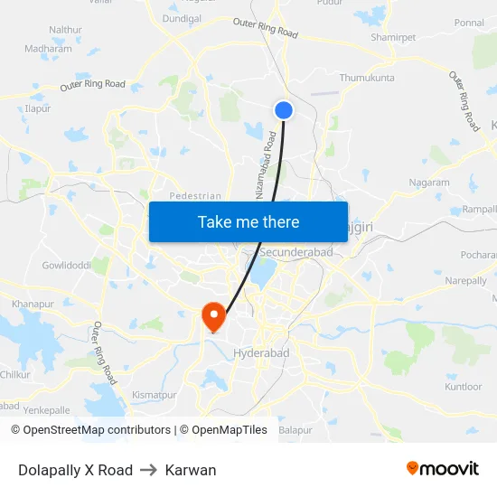 Dolapally X Road to Karwan map