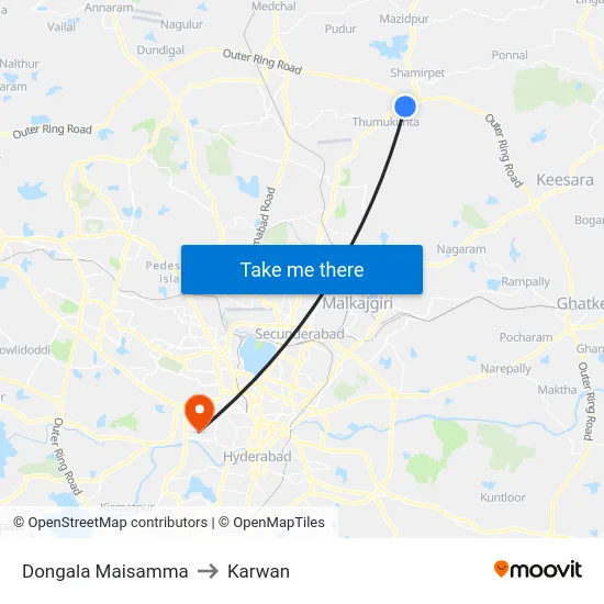 Dongala Maisamma to Karwan map