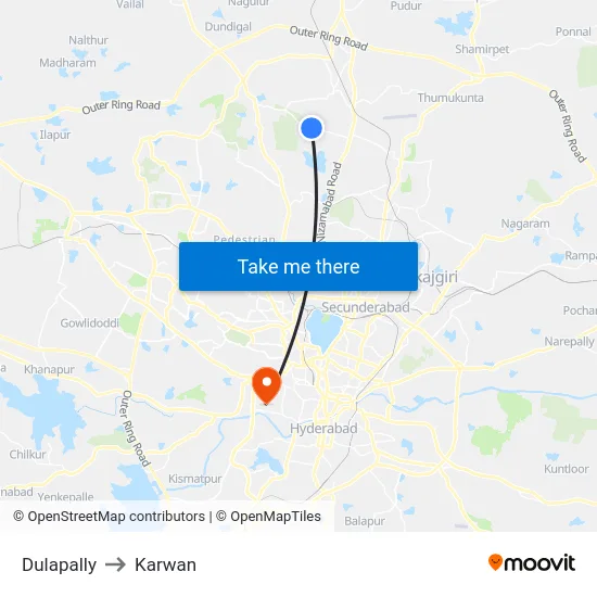 Dulapally to Karwan map