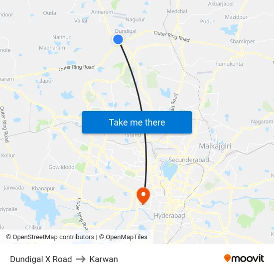 Dundigal X Road to Karwan map