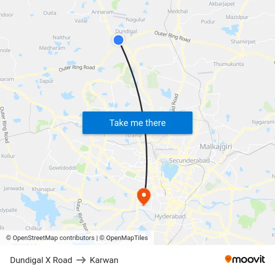Dundigal X Road to Karwan map