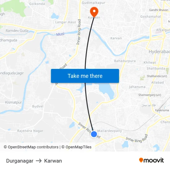 Durganagar to Karwan map
