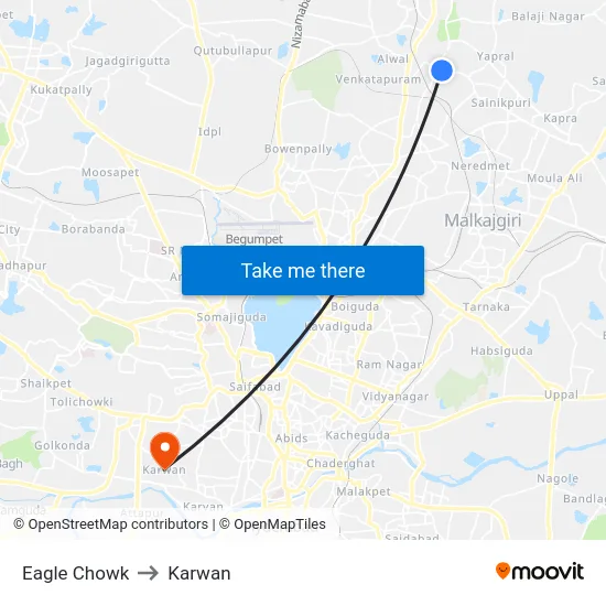 Eagle Chowk to Karwan map