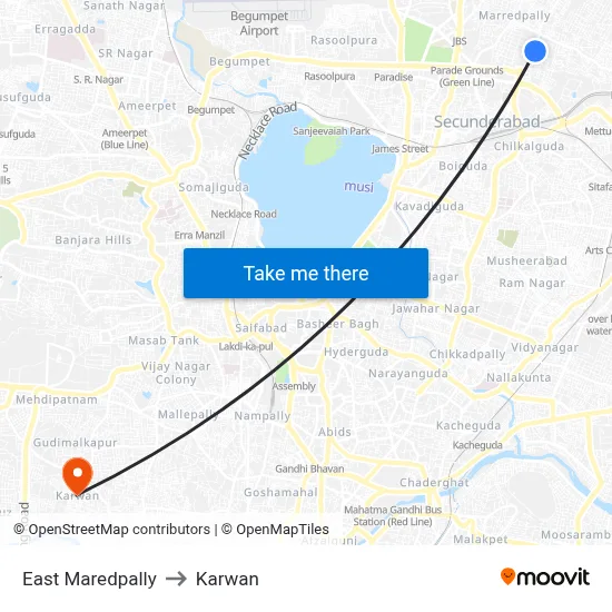 East Maredpally to Karwan map