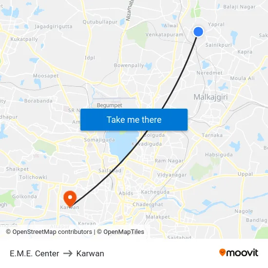 E.M.E. Center to Karwan map