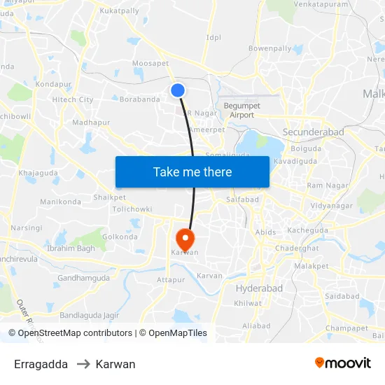 Erragadda to Karwan map