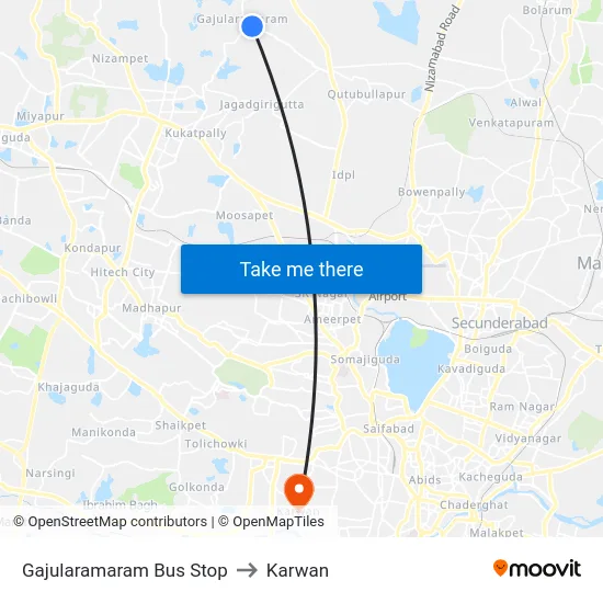 Gajularamaram Bus Stop to Karwan map
