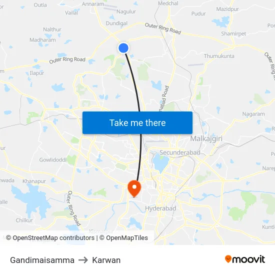 Gandimaisamma to Karwan map