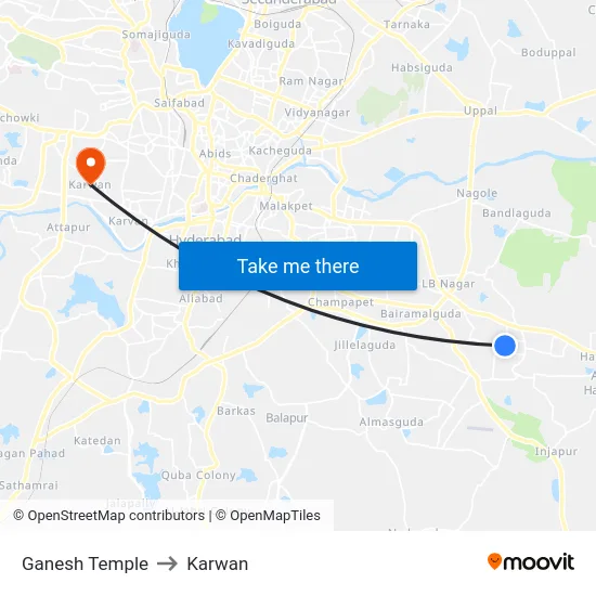 Ganesh Temple to Karwan map