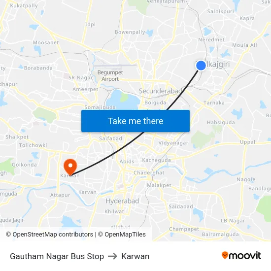 Gautham Nagar Bus Stop to Karwan map