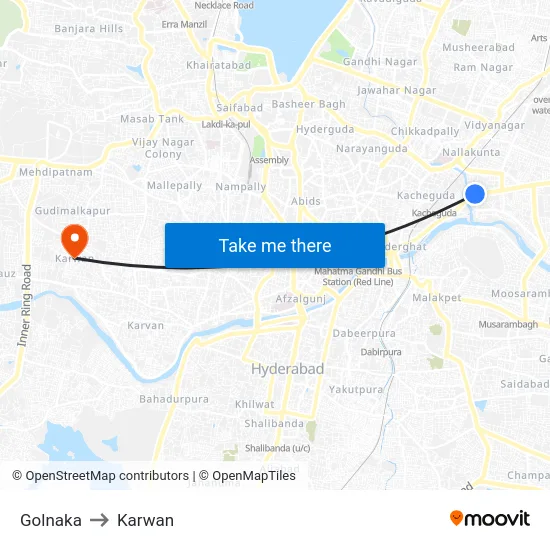 Golnaka to Karwan map