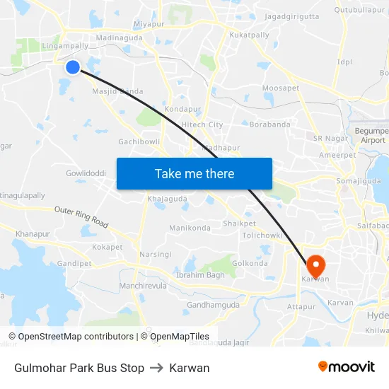 Gulmohar Park Bus Stop to Karwan map