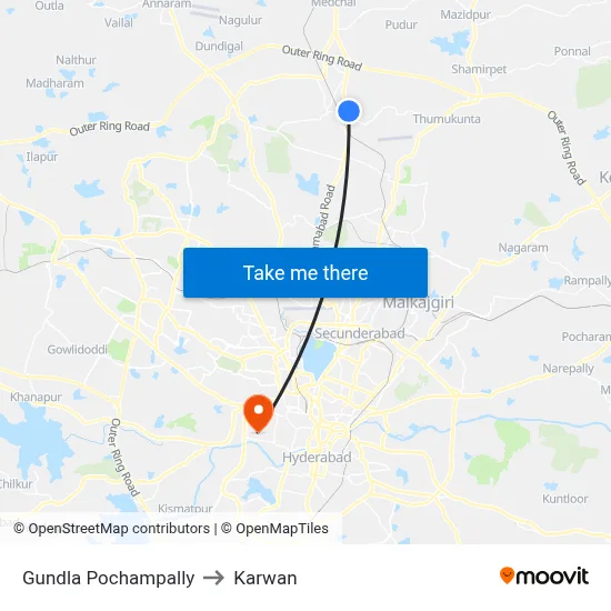 Gundla Pochampally to Karwan map