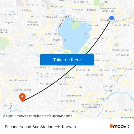 Secunderabad Bus Station to Karwan map