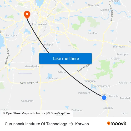 Gurunanak Institute Of Technology to Karwan map