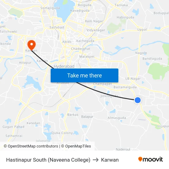 Hastinapur South (Naveena College) to Karwan map