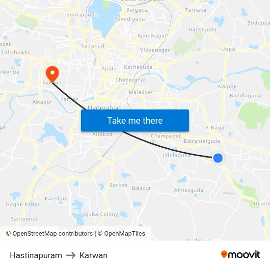 Hastinapuram to Karwan map