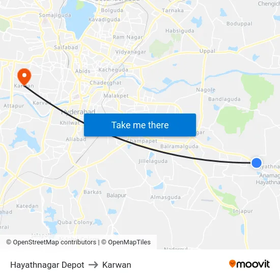 Hayathnagar Depot to Karwan map