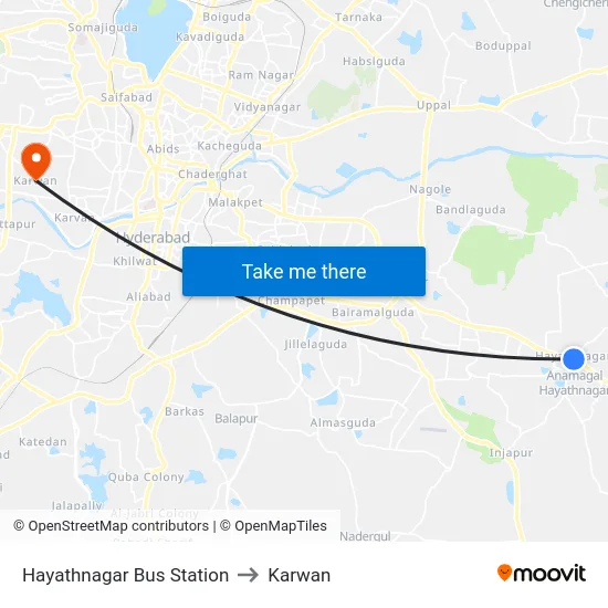 Hayathnagar Bus Station to Karwan map