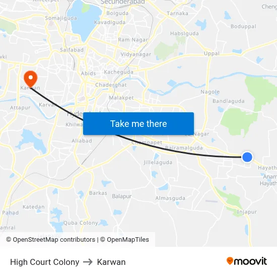 High Court Colony to Karwan map