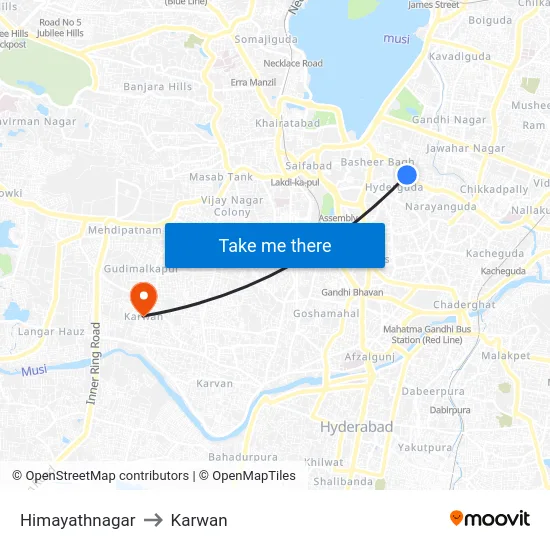 Himayathnagar to Karwan map