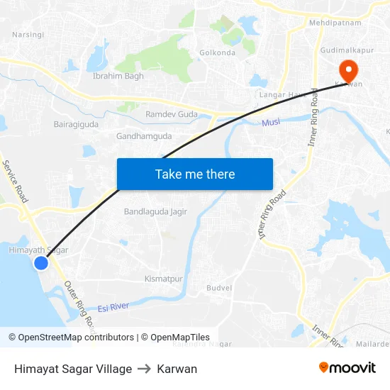 Himayat Sagar Village to Karwan map