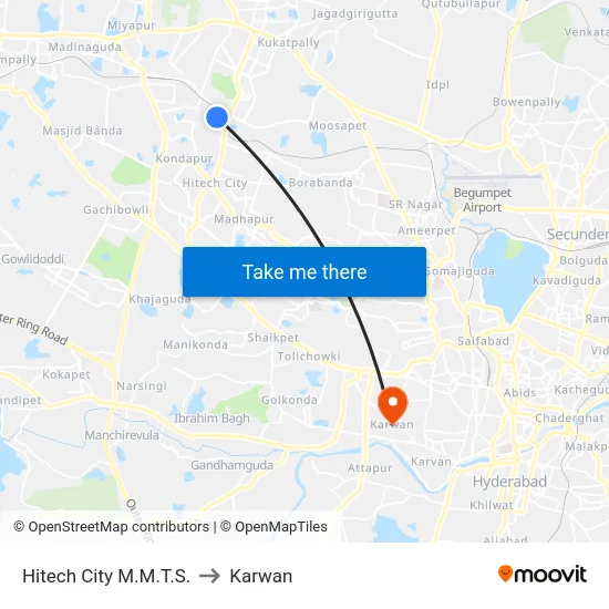 Hitech City M.M.T.S. to Karwan map