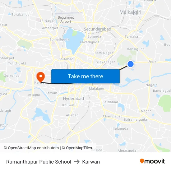Ramanthapur Public School to Karwan map