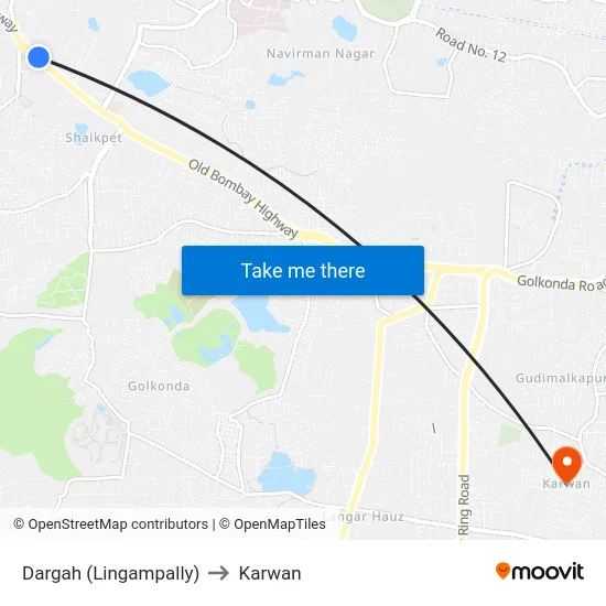 Dargah (Lingampally) to Karwan map