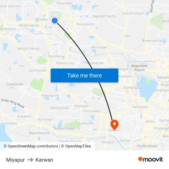 Miyapur to Karwan map