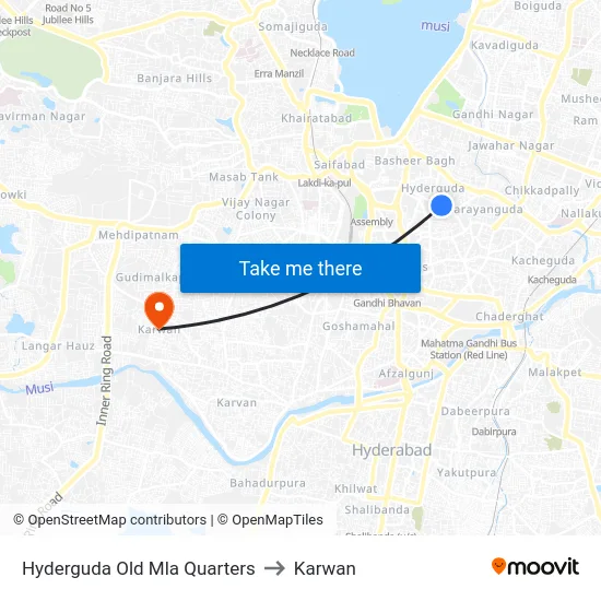 Hyderguda Old Mla Quarters to Karwan map
