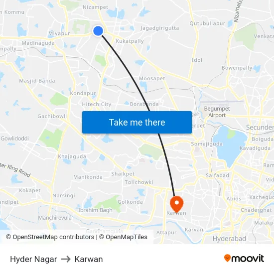 Hyder Nagar to Karwan map