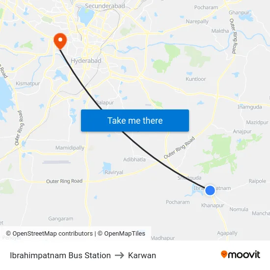 Ibrahimpatnam Bus Station to Karwan map