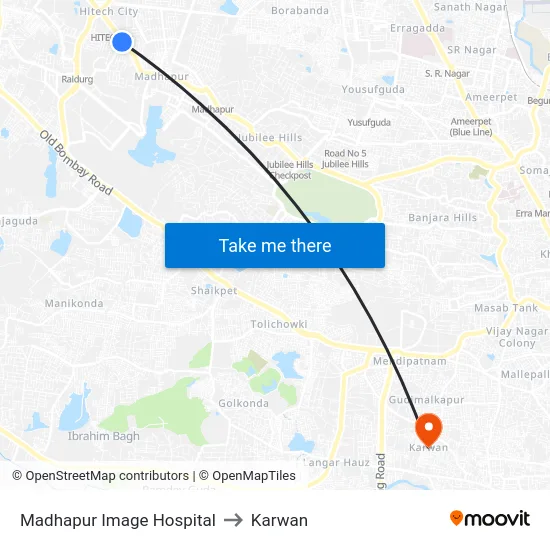 Madhapur Image Hospital to Karwan map