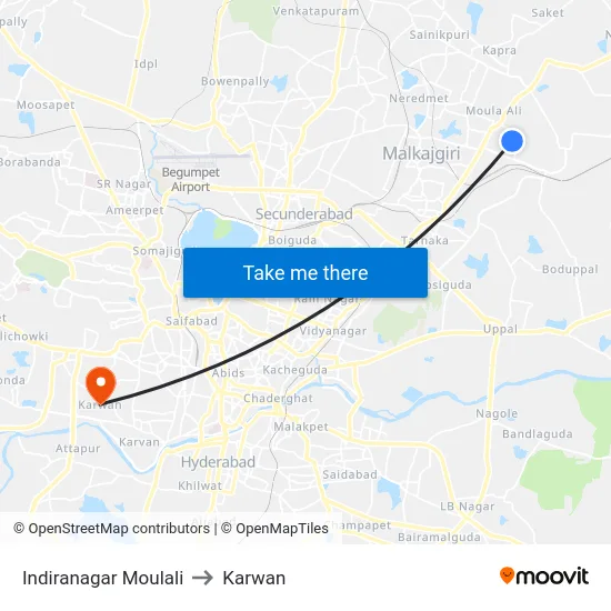 Indiranagar Moulali to Karwan map