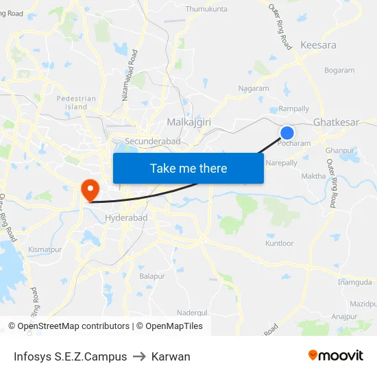 Infosys S.E.Z.Campus to Karwan map