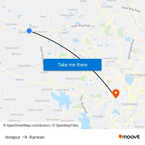 Isnapur to Karwan map