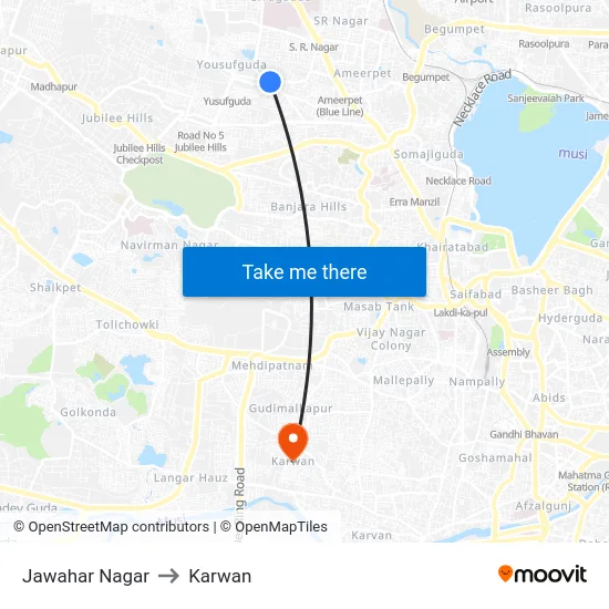 Jawahar Nagar to Karwan map
