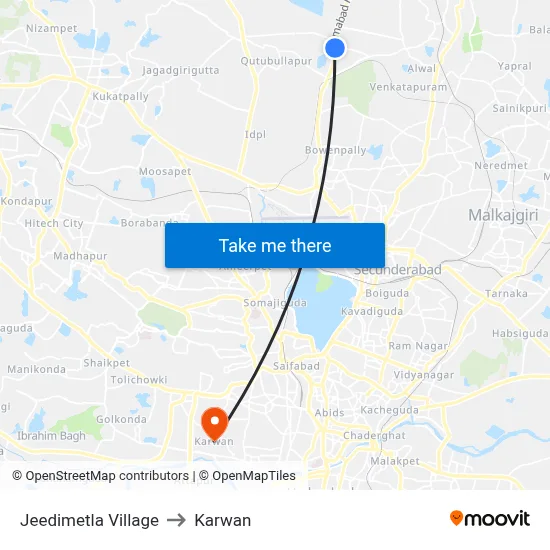 Jeedimetla Village to Karwan map