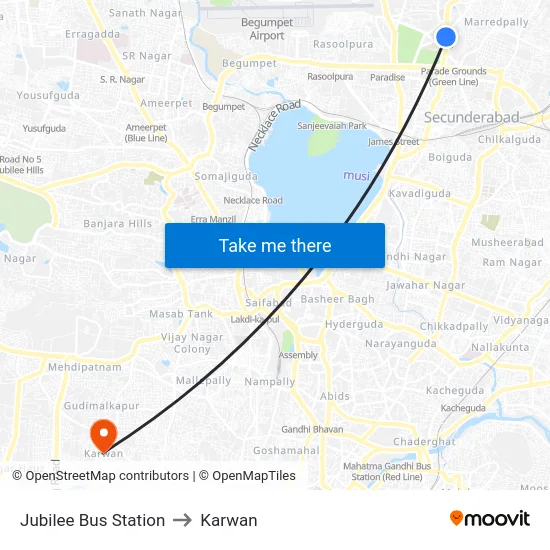 Jubilee Bus Station to Karwan map