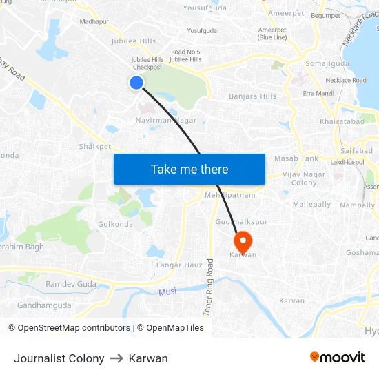 Journalist Colony to Karwan map