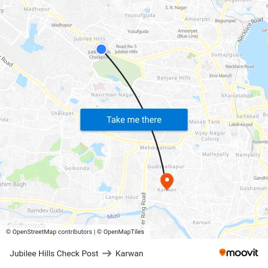 Jubilee Hills Check Post to Karwan map