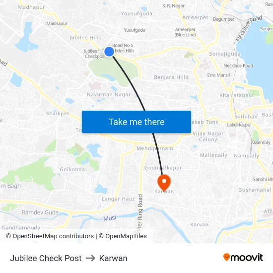 Jubilee Check Post to Karwan map