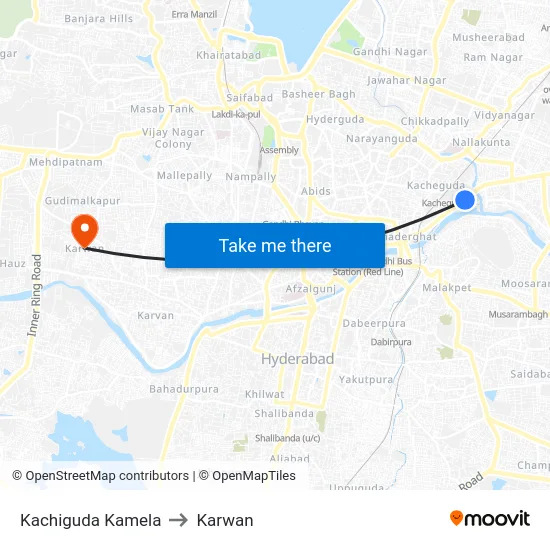 Kachiguda Kamela to Karwan map