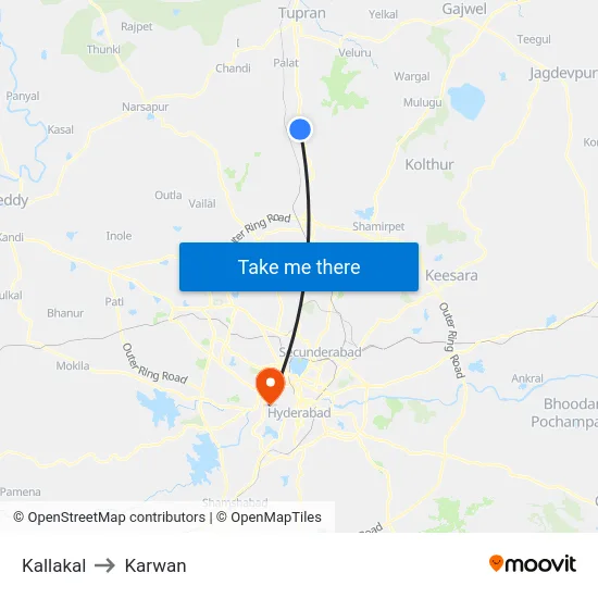 Kallakal to Karwan map