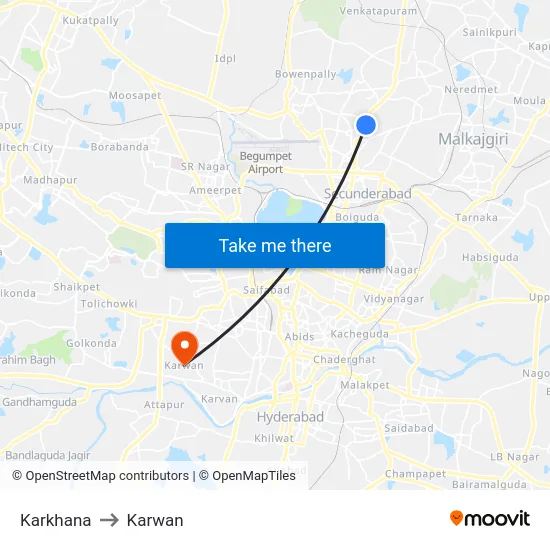 Karkhana to Karwan map