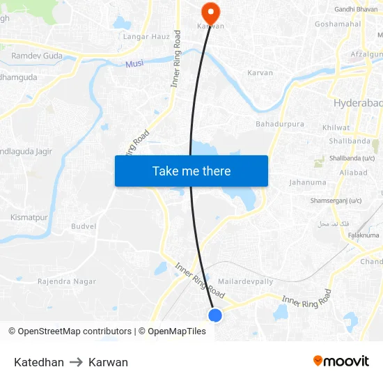 Katedhan to Karwan map