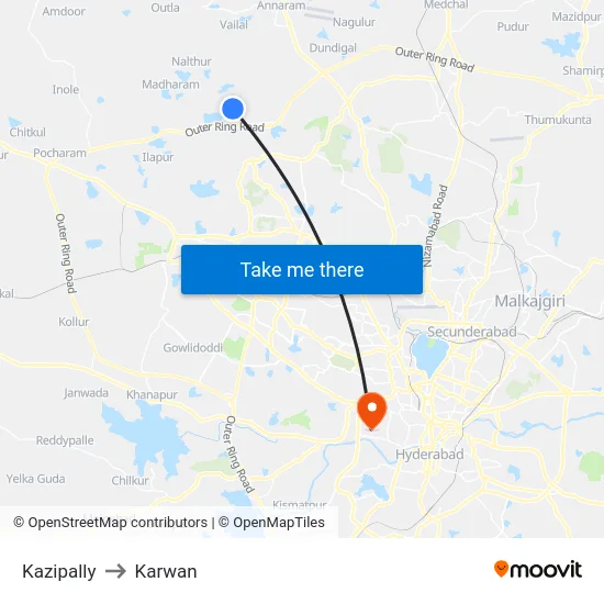 Kazipally to Karwan map