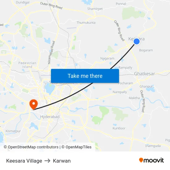 Keesara Village to Karwan map