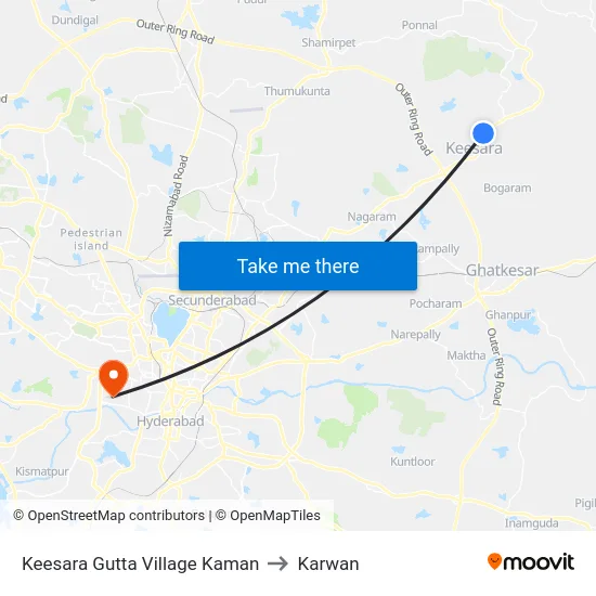 Keesara Gutta Village Kaman to Karwan map